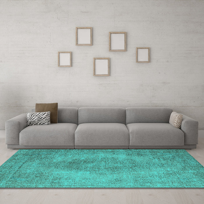 Machine Washable Oriental Turquoise Industrial Area Rugs in a Living Room,, wshurb1920turq