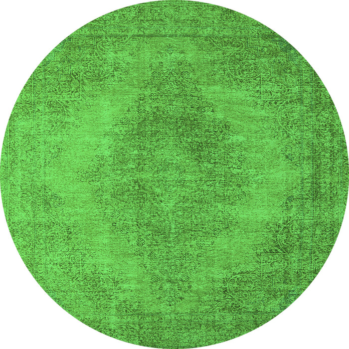 Round Machine Washable Oriental Green Industrial Area Rugs, wshurb1920grn