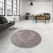 Round Mid-Century Modern Mauve Taupe Purple Oriental Rug in a Office, urb1920