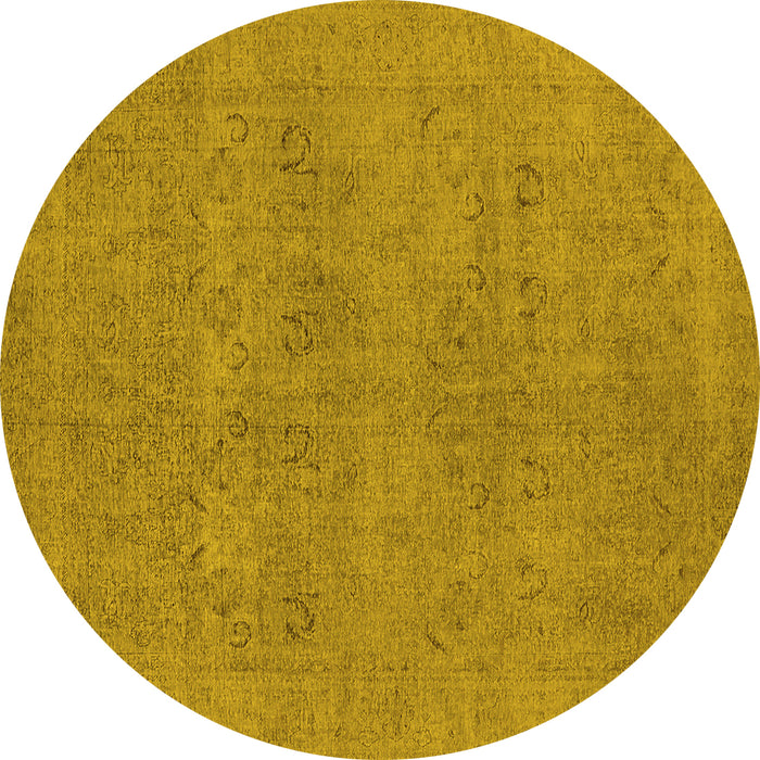 Round Machine Washable Oriental Yellow Industrial Rug, wshurb1921yw