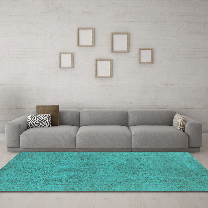 Machine Washable Oriental Turquoise Industrial Area Rugs in a Living Room,, wshurb1921turq