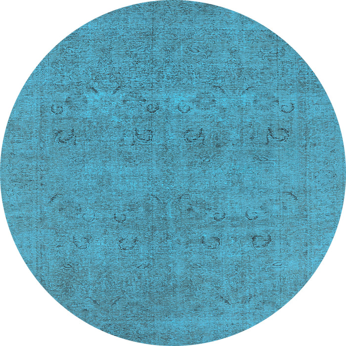 Round Machine Washable Oriental Light Blue Industrial Rug, wshurb1921lblu