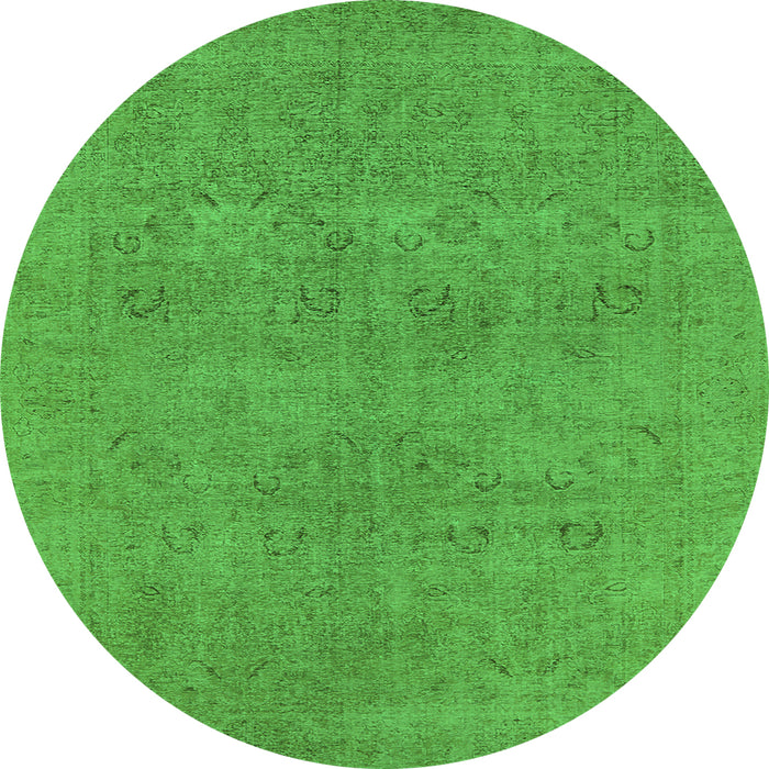 Round Machine Washable Oriental Green Industrial Area Rugs, wshurb1921grn