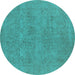 Round Oriental Turquoise Industrial Rug, urb1921turq