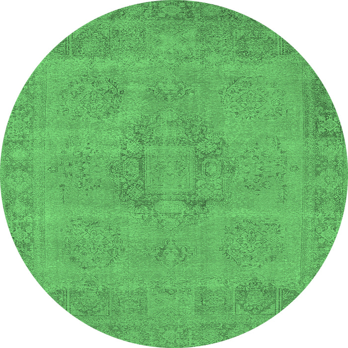 Round Oriental Emerald Green Industrial Rug, urb1922emgrn