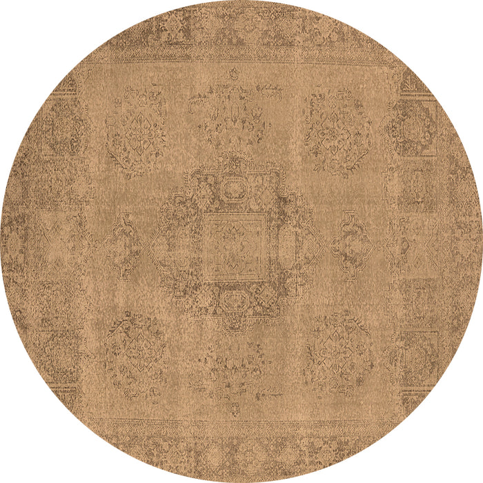 Round Machine Washable Oriental Brown Industrial Rug, wshurb1922brn