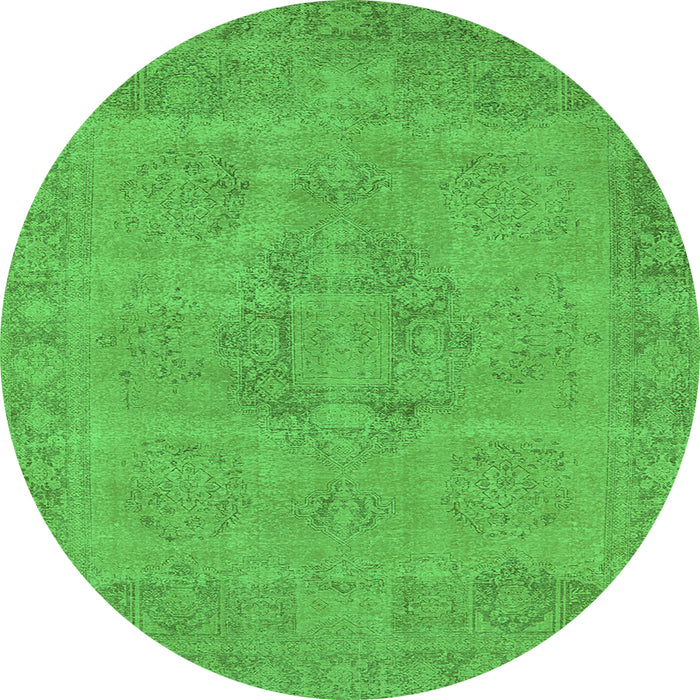 Round Machine Washable Oriental Green Industrial Area Rugs, wshurb1922grn