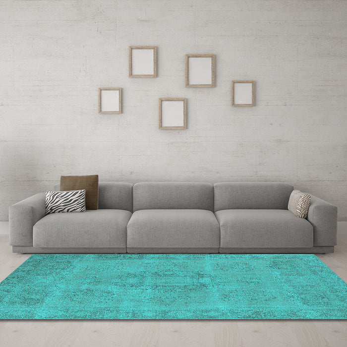 Machine Washable Oriental Turquoise Industrial Area Rugs in a Living Room,, wshurb1922turq