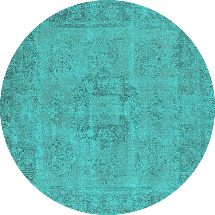Round Machine Washable Oriental Turquoise Industrial Area Rugs, wshurb1922turq