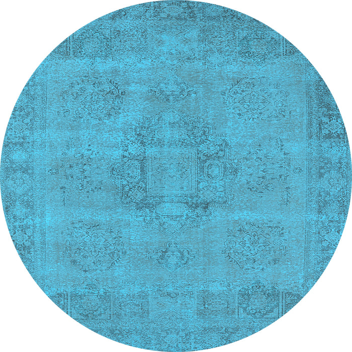 Round Machine Washable Oriental Light Blue Industrial Rug, wshurb1922lblu