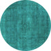 Round Machine Washable Oriental Turquoise Industrial Area Rugs, wshurb1923turq