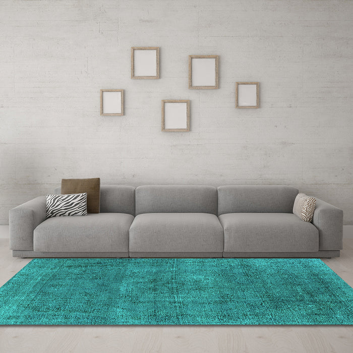 Machine Washable Oriental Turquoise Industrial Area Rugs in a Living Room,, wshurb1923turq