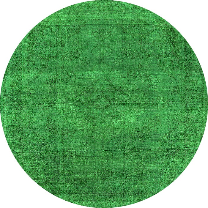 Round Machine Washable Oriental Green Industrial Area Rugs, wshurb1923grn