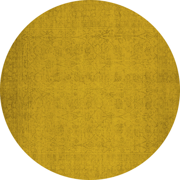 Round Machine Washable Oriental Yellow Industrial Rug, wshurb1924yw