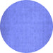 Round Machine Washable Oriental Blue Industrial Rug, wshurb1924blu