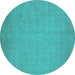 Round Machine Washable Oriental Turquoise Industrial Area Rugs, wshurb1924turq