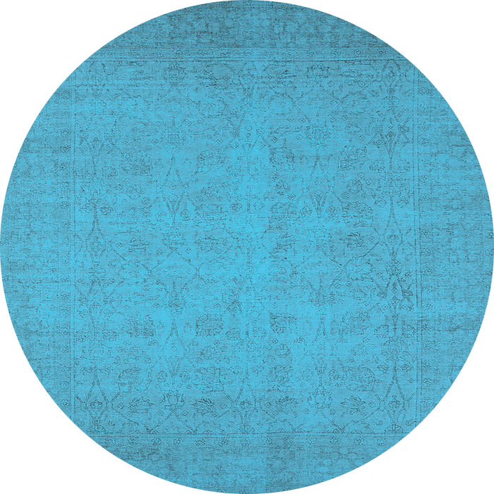 Round Machine Washable Oriental Light Blue Industrial Rug, wshurb1924lblu