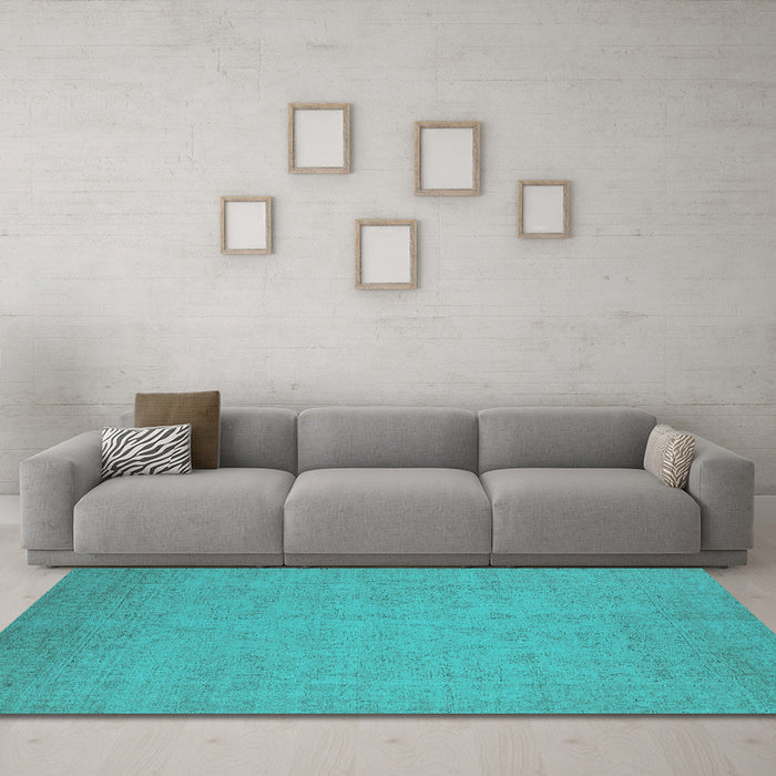 Machine Washable Oriental Turquoise Industrial Area Rugs in a Living Room,, wshurb1924turq
