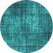 Round Oriental Turquoise Industrial Rug, urb1925turq