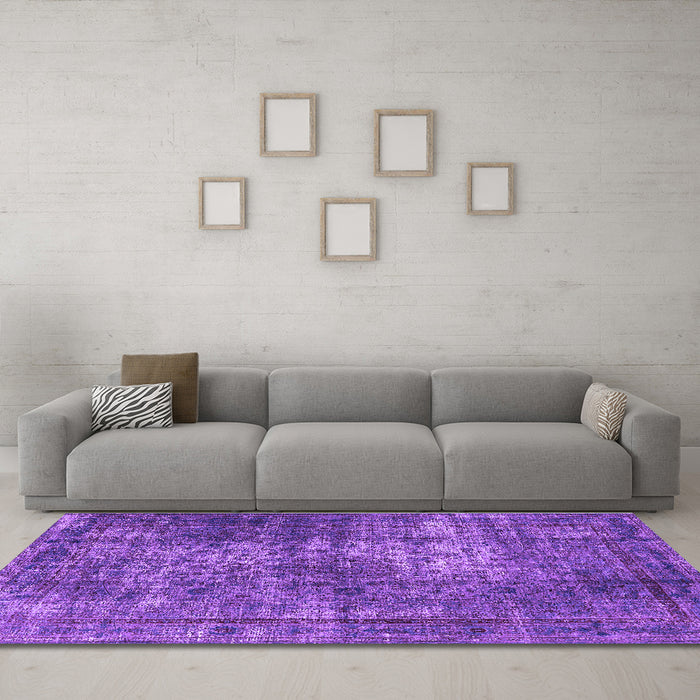 Machine Washable Oriental Purple Industrial Area Rugs in a Living Room, wshurb1925pur