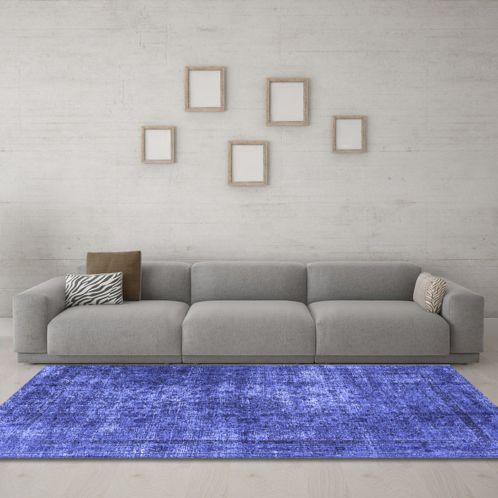 Machine Washable Oriental Blue Industrial Rug in a Living Room, wshurb1925blu