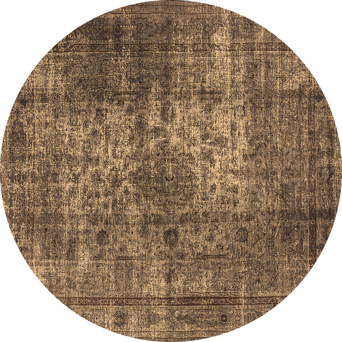 Round Machine Washable Oriental Brown Industrial Rug, wshurb1925brn