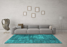 Machine Washable Oriental Turquoise Industrial Area Rugs in a Living Room,, wshurb1925turq