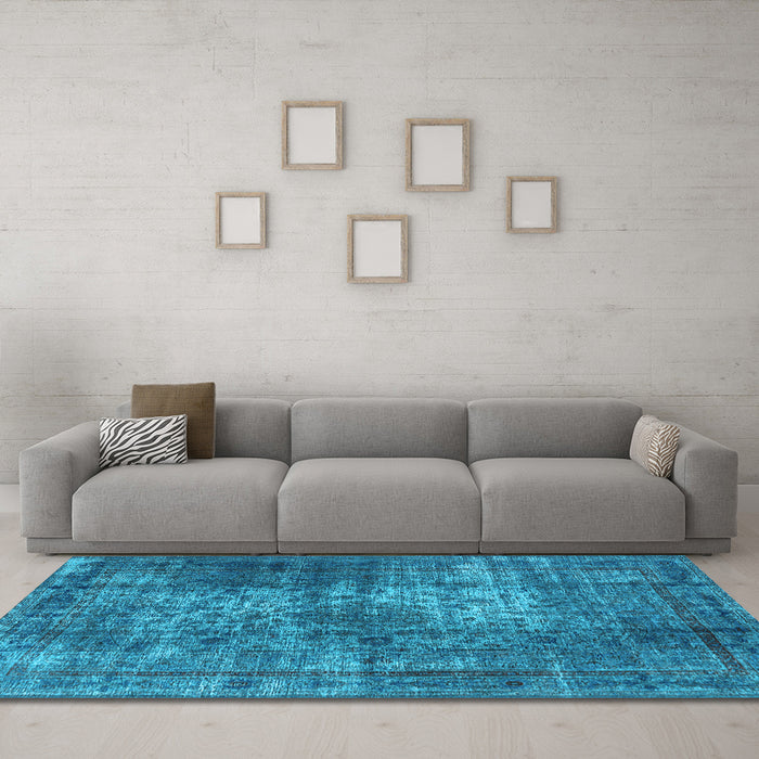 Machine Washable Oriental Light Blue Industrial Rug in a Living Room, wshurb1925lblu
