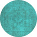 Round Oriental Turquoise Industrial Rug, urb1926turq