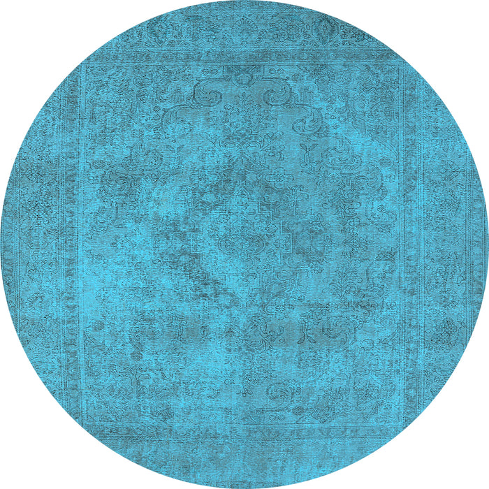 Round Machine Washable Oriental Light Blue Industrial Rug, wshurb1926lblu