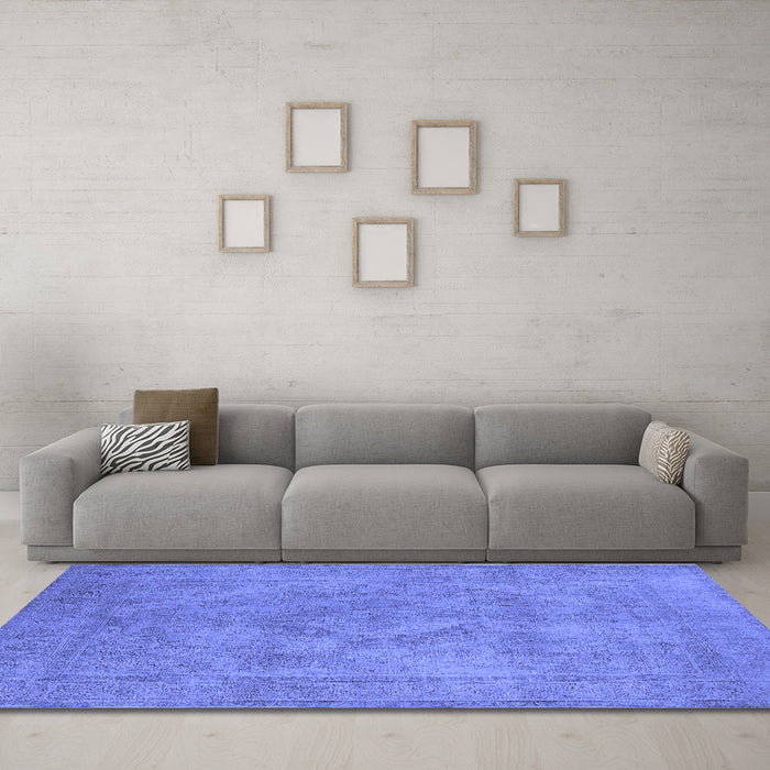 Machine Washable Oriental Blue Industrial Rug in a Living Room, wshurb1926blu