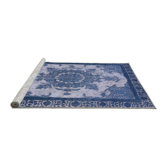 Sideview of Machine Washable Industrial Modern Sapphire Blue Rug, wshurb1927