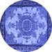 Round Machine Washable Oriental Blue Industrial Rug, wshurb1927blu