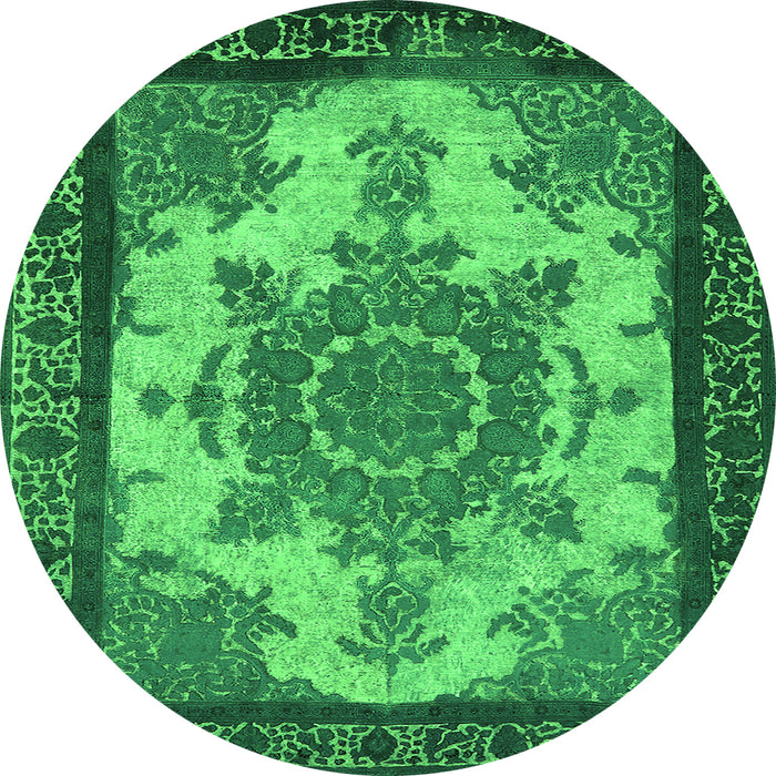 Round Machine Washable Oriental Green Industrial Area Rugs, wshurb1927grn