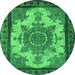 Round Machine Washable Oriental Green Industrial Area Rugs, wshurb1927grn