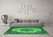 Machine Washable Oriental Green Industrial Area Rugs in a Living Room,, wshurb1927grn