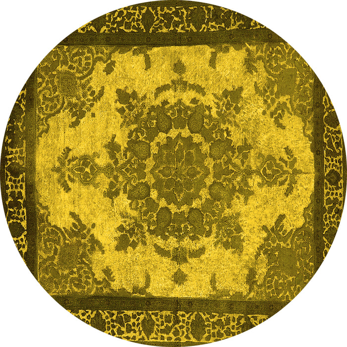 Round Machine Washable Oriental Yellow Industrial Rug, wshurb1927yw