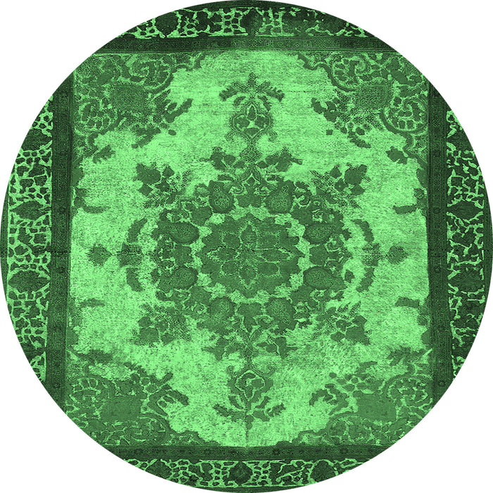 Round Machine Washable Oriental Emerald Green Industrial Area Rugs, wshurb1927emgrn