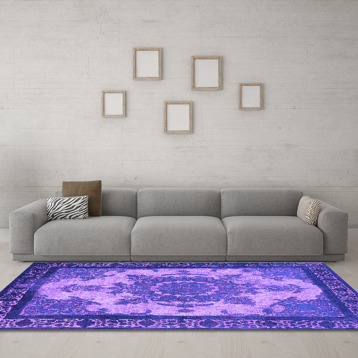 Machine Washable Oriental Purple Industrial Area Rugs in a Living Room, wshurb1927pur
