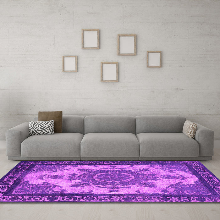 Machine Washable Oriental Pink Industrial Rug in a Living Room, wshurb1927pnk