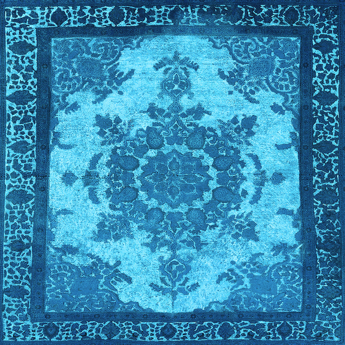 Square Machine Washable Oriental Light Blue Industrial Rug, wshurb1927lblu