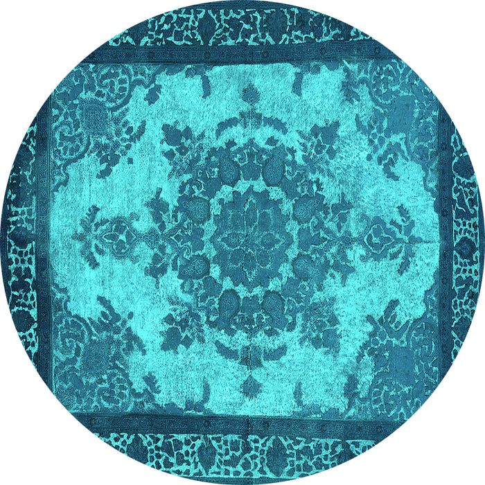 Round Machine Washable Oriental Turquoise Industrial Area Rugs, wshurb1927turq