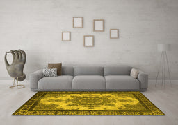 Machine Washable Oriental Yellow Industrial Rug in a Living Room, wshurb1927yw