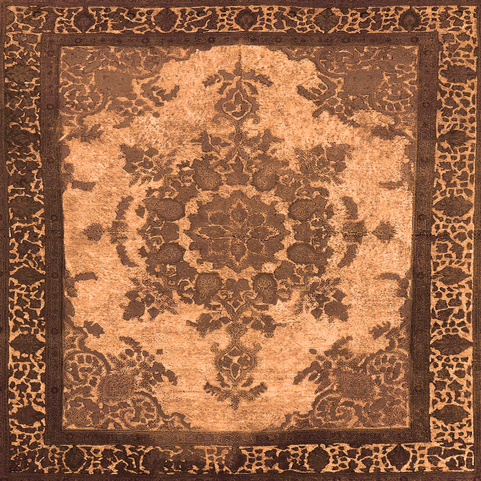 Square Machine Washable Oriental Orange Industrial Area Rugs, wshurb1927org
