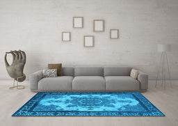 Machine Washable Oriental Light Blue Industrial Rug in a Living Room, wshurb1927lblu