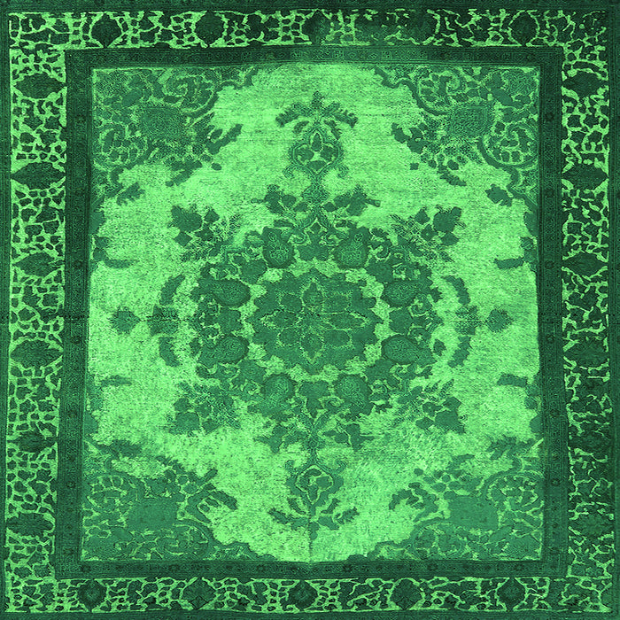 Square Machine Washable Oriental Green Industrial Area Rugs, wshurb1927grn