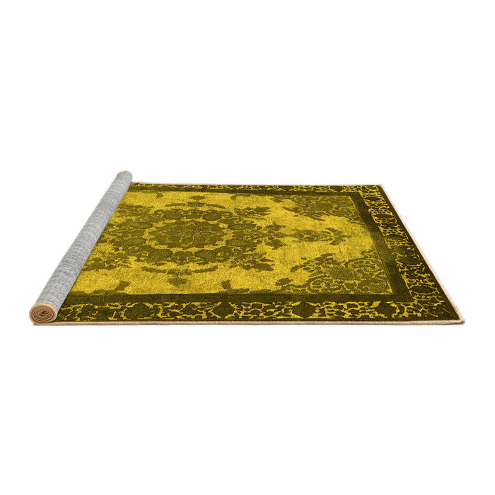 Sideview of Machine Washable Oriental Yellow Industrial Rug, wshurb1927yw