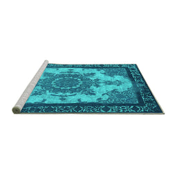 Sideview of Machine Washable Oriental Turquoise Industrial Area Rugs, wshurb1927turq