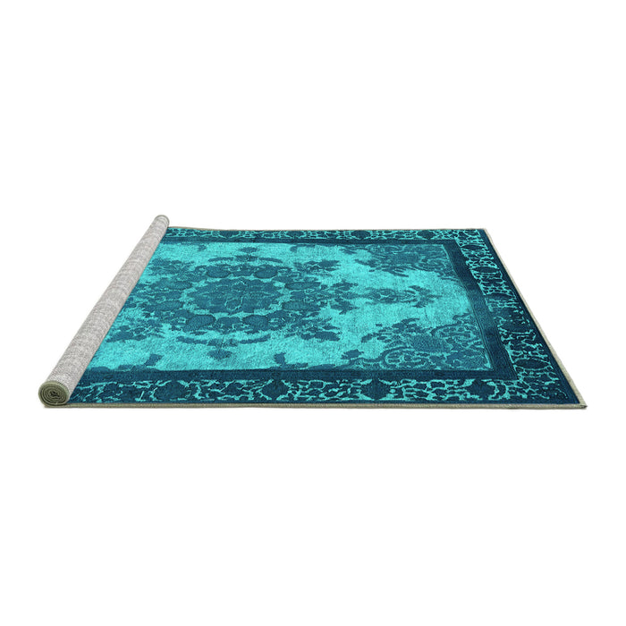 Sideview of Machine Washable Oriental Turquoise Industrial Area Rugs, wshurb1927turq
