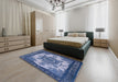 Mid-Century Modern Sapphire Blue Oriental Rug in a Bedroom, urb1927